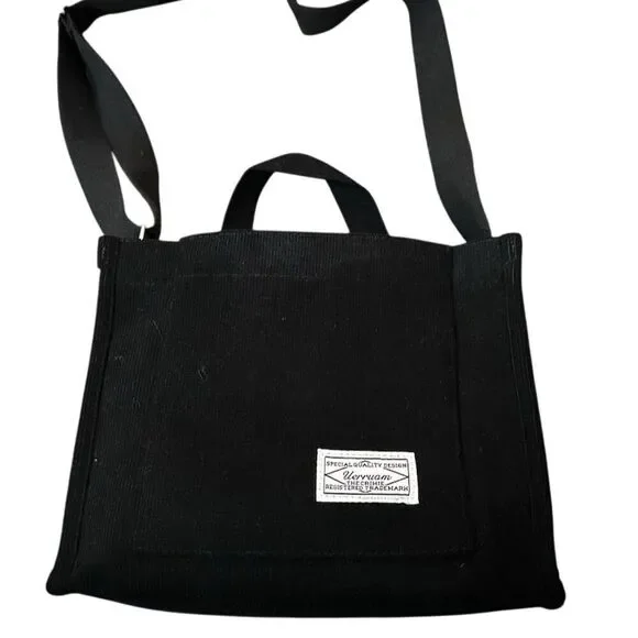 Uerruam Women's Black Corduroy Tote Bag with Adjustable Strap - Picture 1 of 7